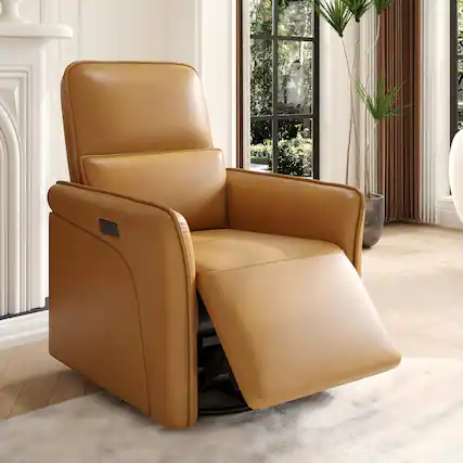 Front. Babevy - Electric Recliner Chair with USB Charging Station, Swivel Recliner Chair, PU Leather Upholstered - Brown.