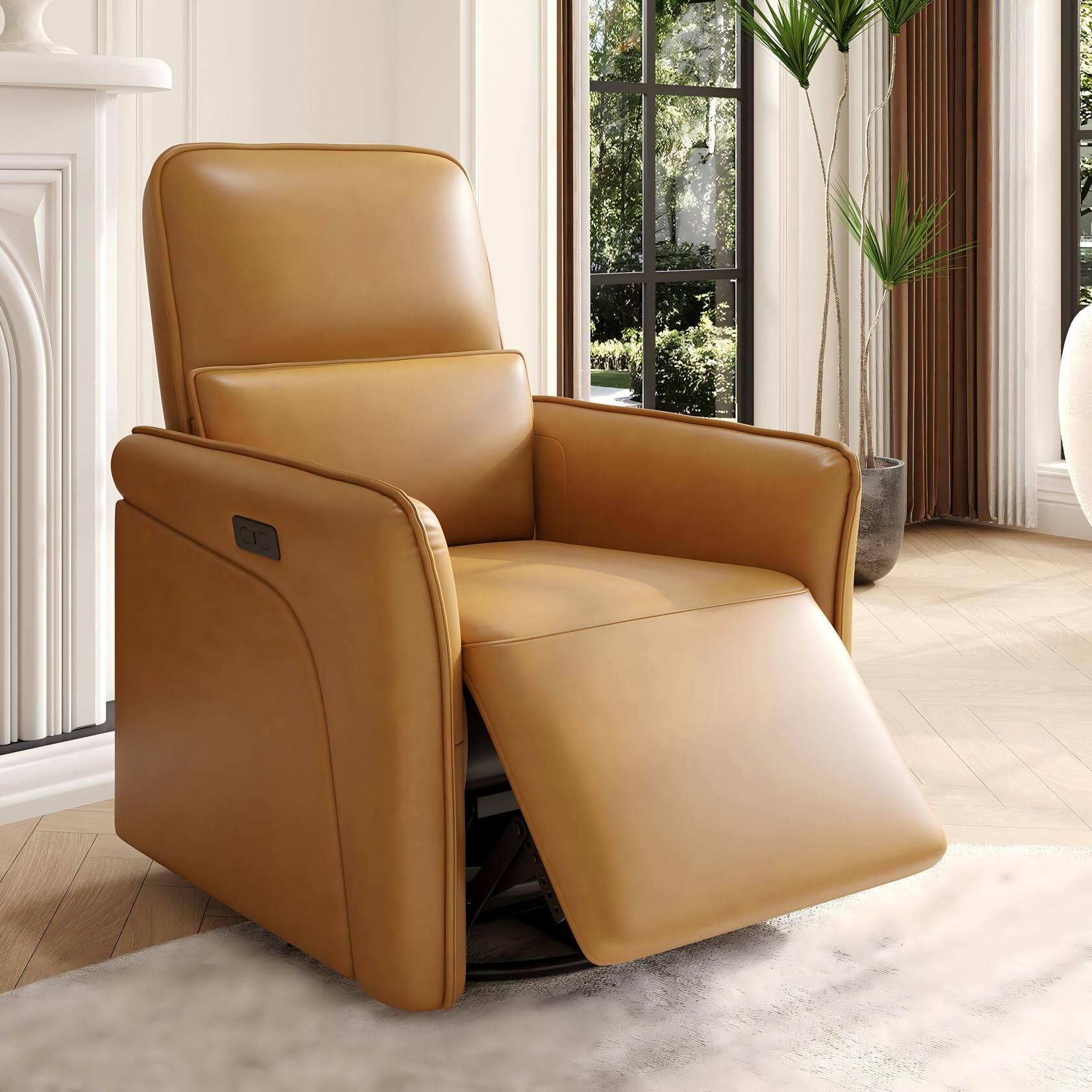 Front. Babevy - Electric Recliner Chair with USB Charging Station, Swivel Recliner Chair, PU Leather Upholstered - Brown.
