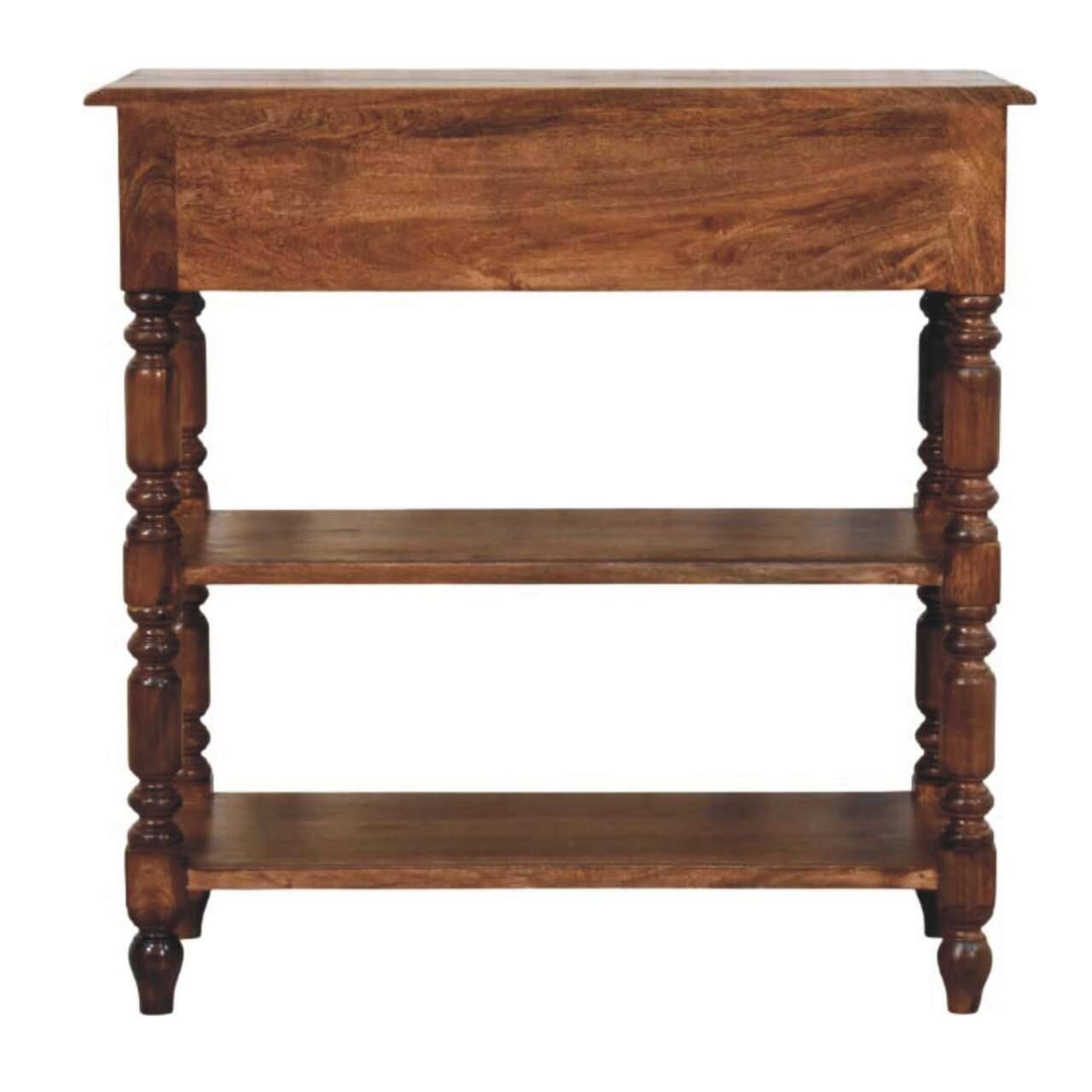 Alt View 6. Artisan Furniture - Turned Leg Side Table with Shelves, 2 Drawers, Brown - Brown.