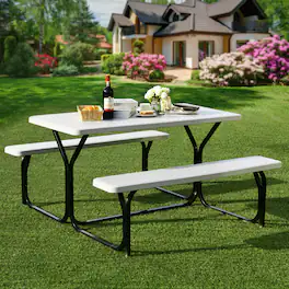 Costway - Picnic Table Bench Set Outdoor Backyard Patio Garden Party Dining All Weather - White