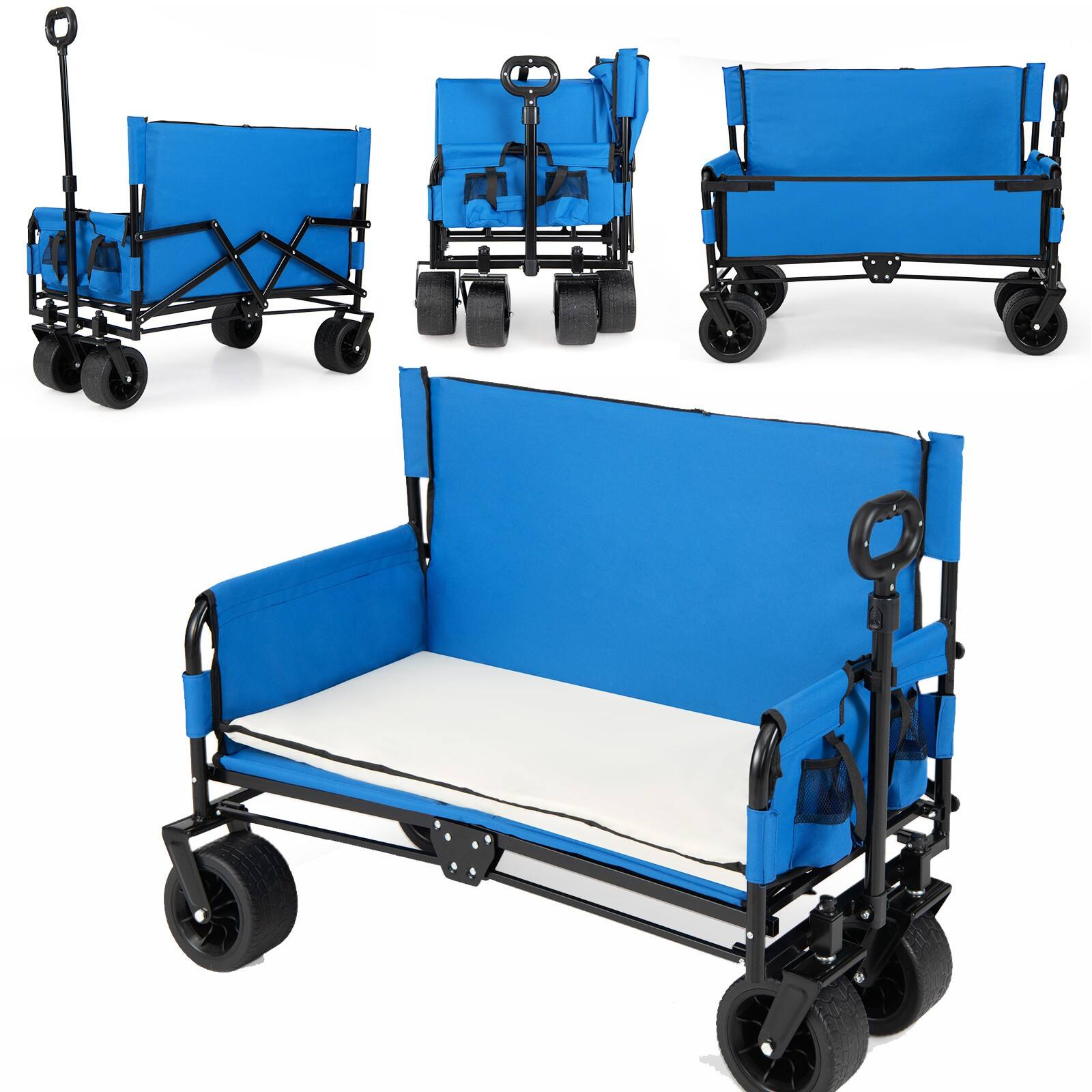 Alt View 9. Costway - Costway 2-in-1 Foldable Wagon Bench Seat Combo with 6.5 in All-Terrain Wheels - Blue.