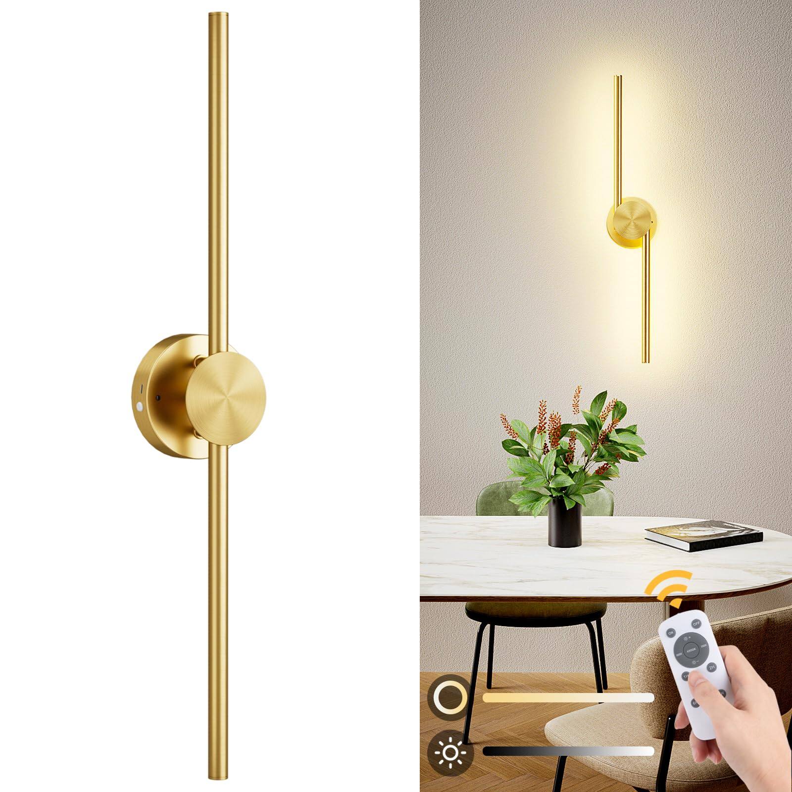 Front. HM 1810 - Operated Wall Sconces With Remote Control Dimmable Rotatable Lamppost k k Led Modern Wireless Sconce For Li - Gold 1 Pack.