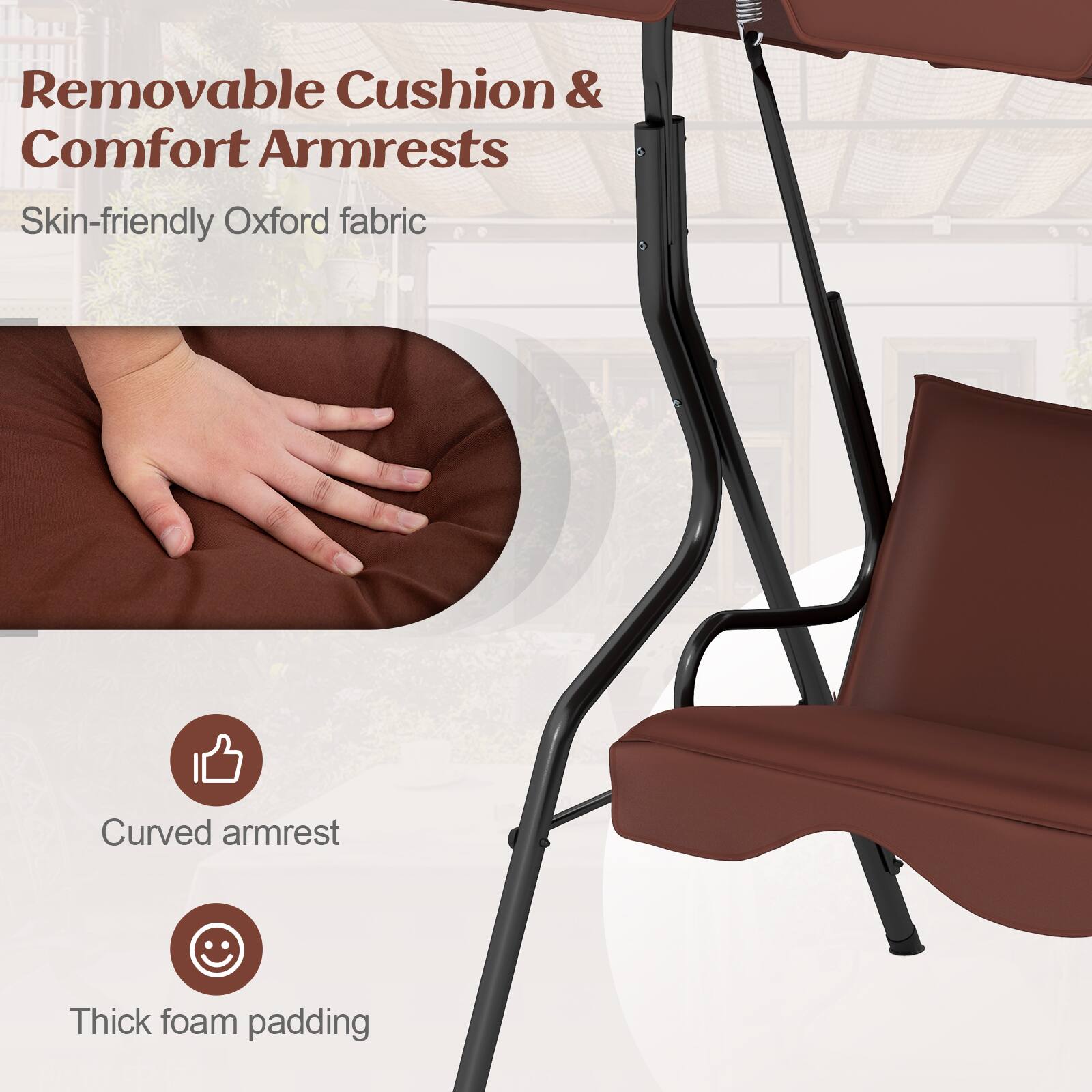 Removable Cushion & Comfort Armrests  
Skin-friendly Oxford fabric  

- Curved armrest  
- Thick foam padding