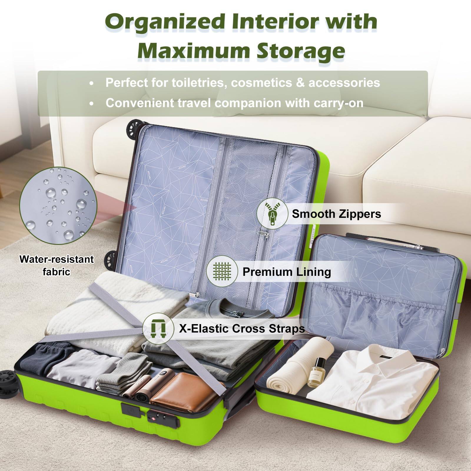 Organized Interior with Maximum Storage  
- Perfect for toiletries, cosmetics & accessories  
- Convenient travel companion with carry-on  

Water-resistant fabric  
Smooth Zippers  
Premium Lining  
X-Elastic Cross Straps