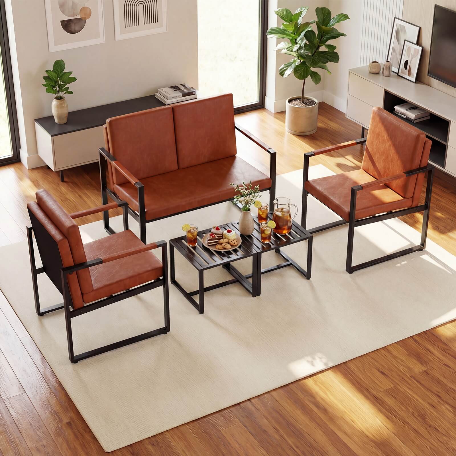 Alt View 1. Costway - Costway Indoor Square Side Tables, Set of 2 Metal End Tables with Slatted Tabletop - Black.