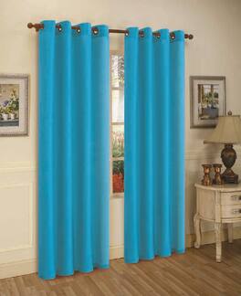 J&V TEXTILES - 2 Panels Solid Grommet Faux Silk Window Curtain Drapes Treatment 58" Wide and 84" Length - 2-MIRA TURQ