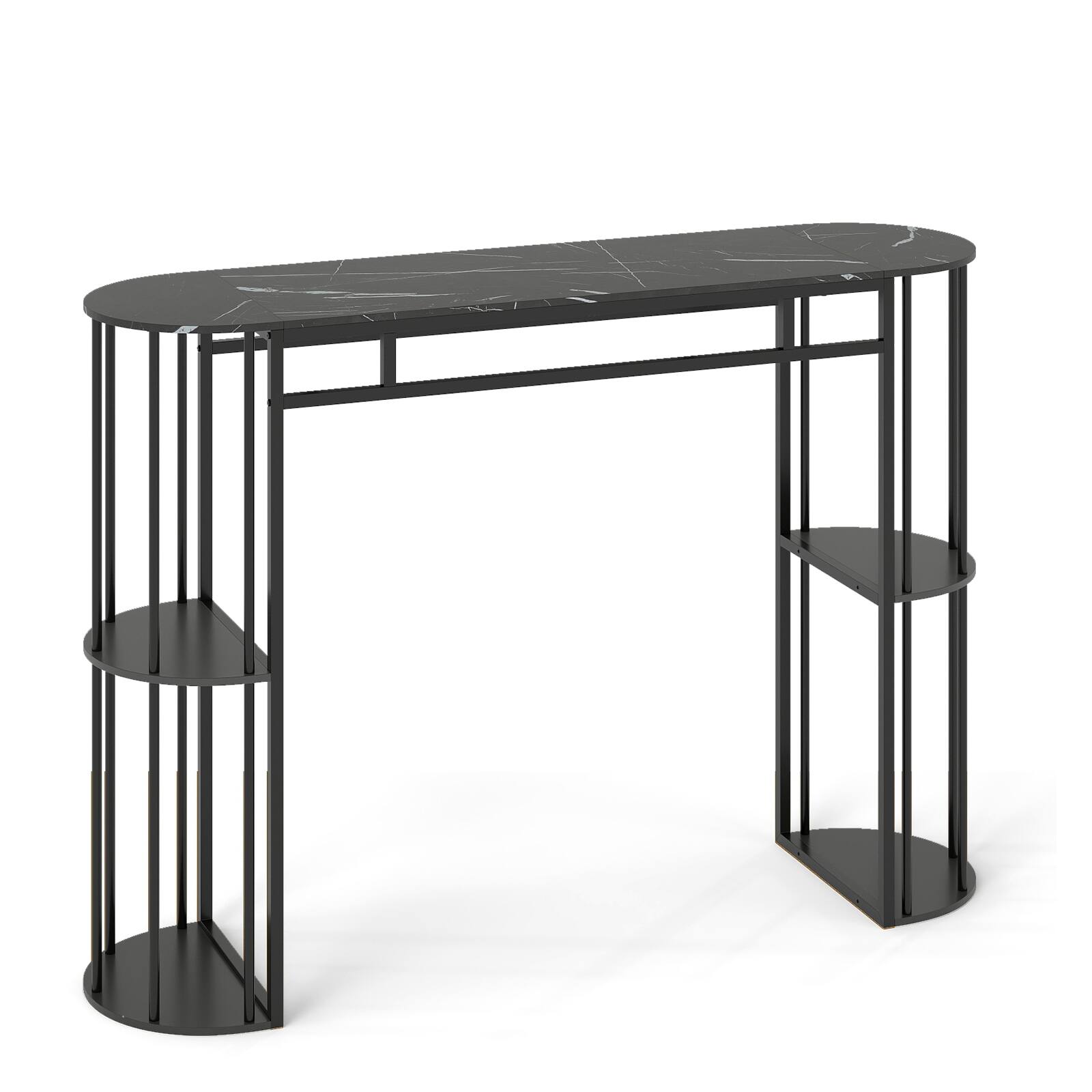 Alt View 9. Gymax - Gymax 60'' Long Bar Table Narrow Pub Table w/Faux Marble Tabletop & Storage Shelves Grey - Black.