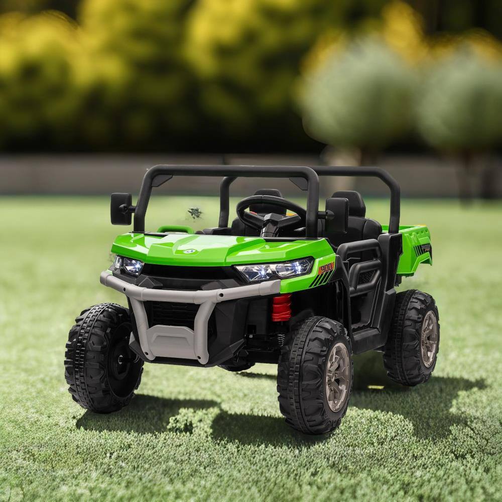 Angle. BreeBe - 24V 2-Seater Ride-On UTV Truck w/ 2x200W Motors, Dump Bed/Shovel, Remote Control, Electric Vehicle, Non-Slip Tires - Green.