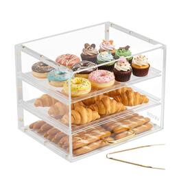 VEVOR - Bakery Display Case, 3-Tier Commercial Countertop Pastry Display Case, Clear Acrylic Bread Box for Kitchen - Gold