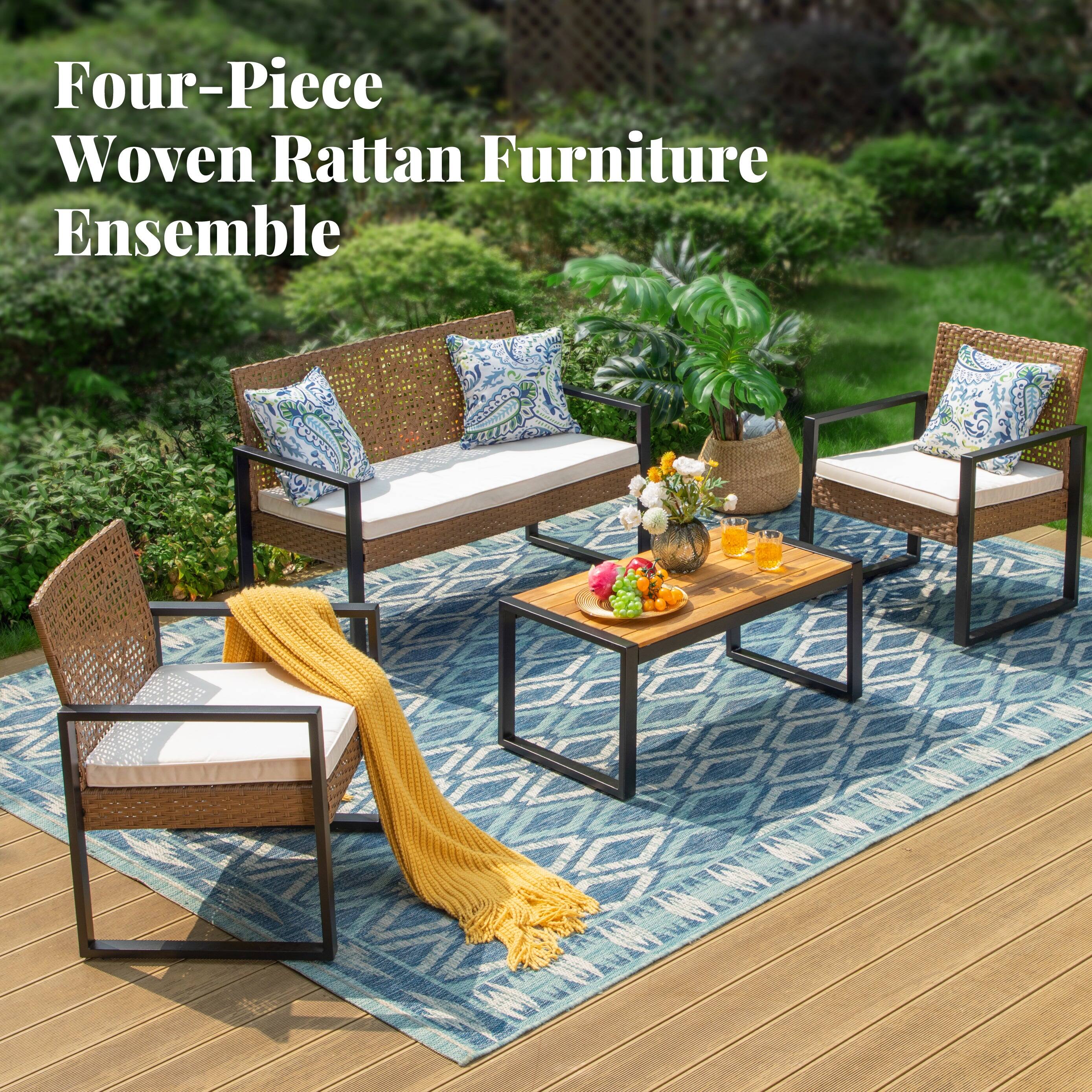 Four-Piece Woven Rattan Furniture Ensemble