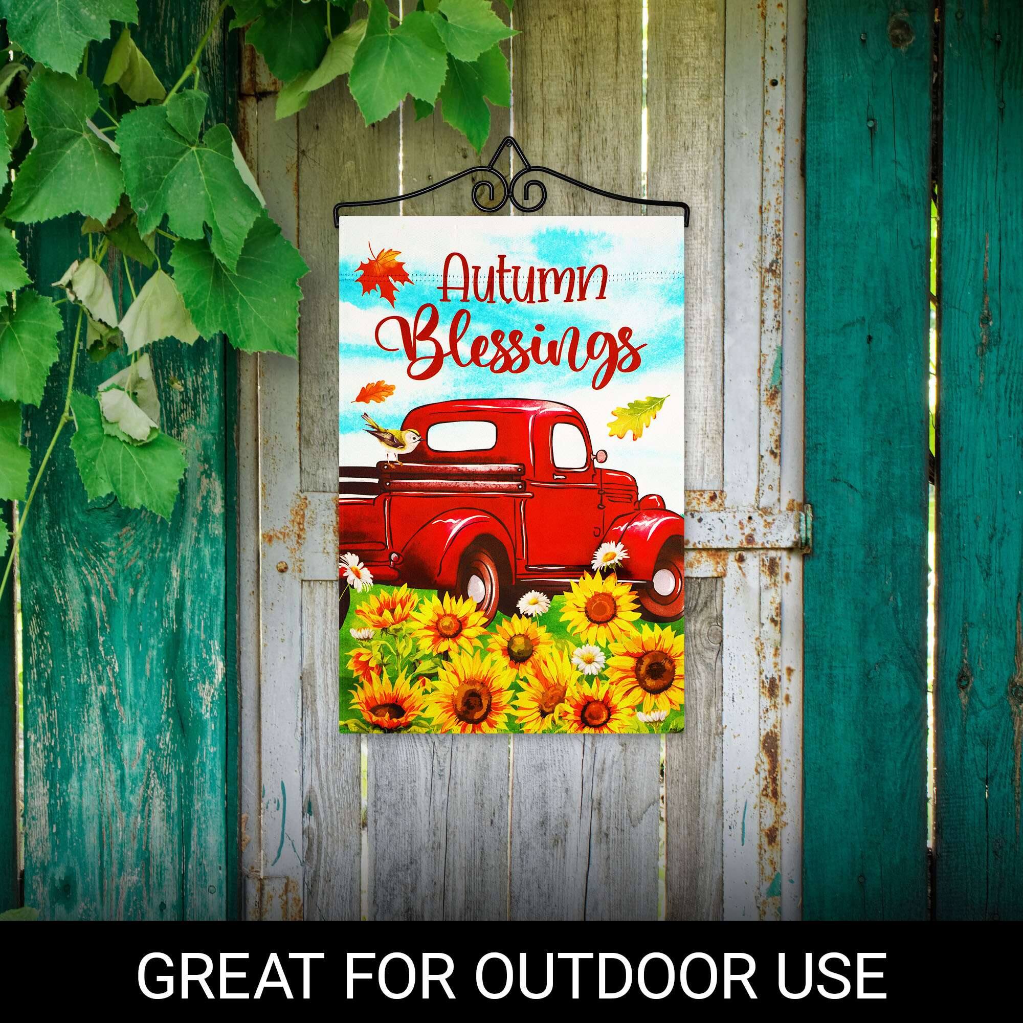 G128 12x18IN Autumn Blessings Truck Sunflower Garden Flag with 14IN ...