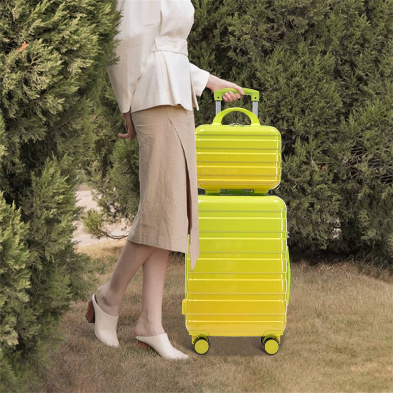 Alt View 6. HTUTWOO - 14"/20" Carry On Luggage Set - PC Hardside Spinner Wheels Suitcase with Gradient Color, TSA Combination Lock, Set of 2 - Green+Yellow.