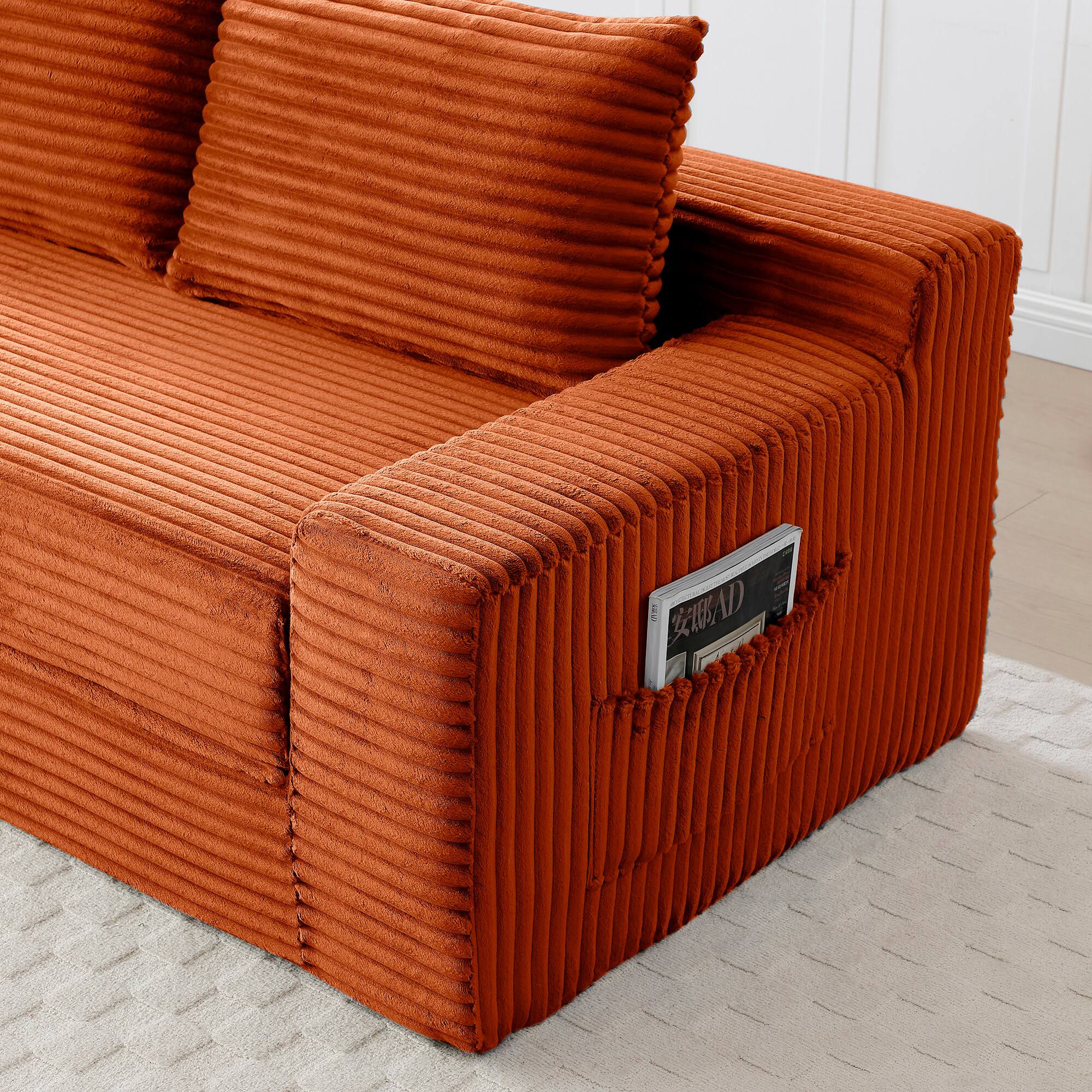 Alt View 5. Meqiodas - 2 in 1 Convertible Folding Couch Bed, Cloud Loveseat Sofa, Corduroy Floor Lounge Sofa for Bedroom Living Room - Orange.