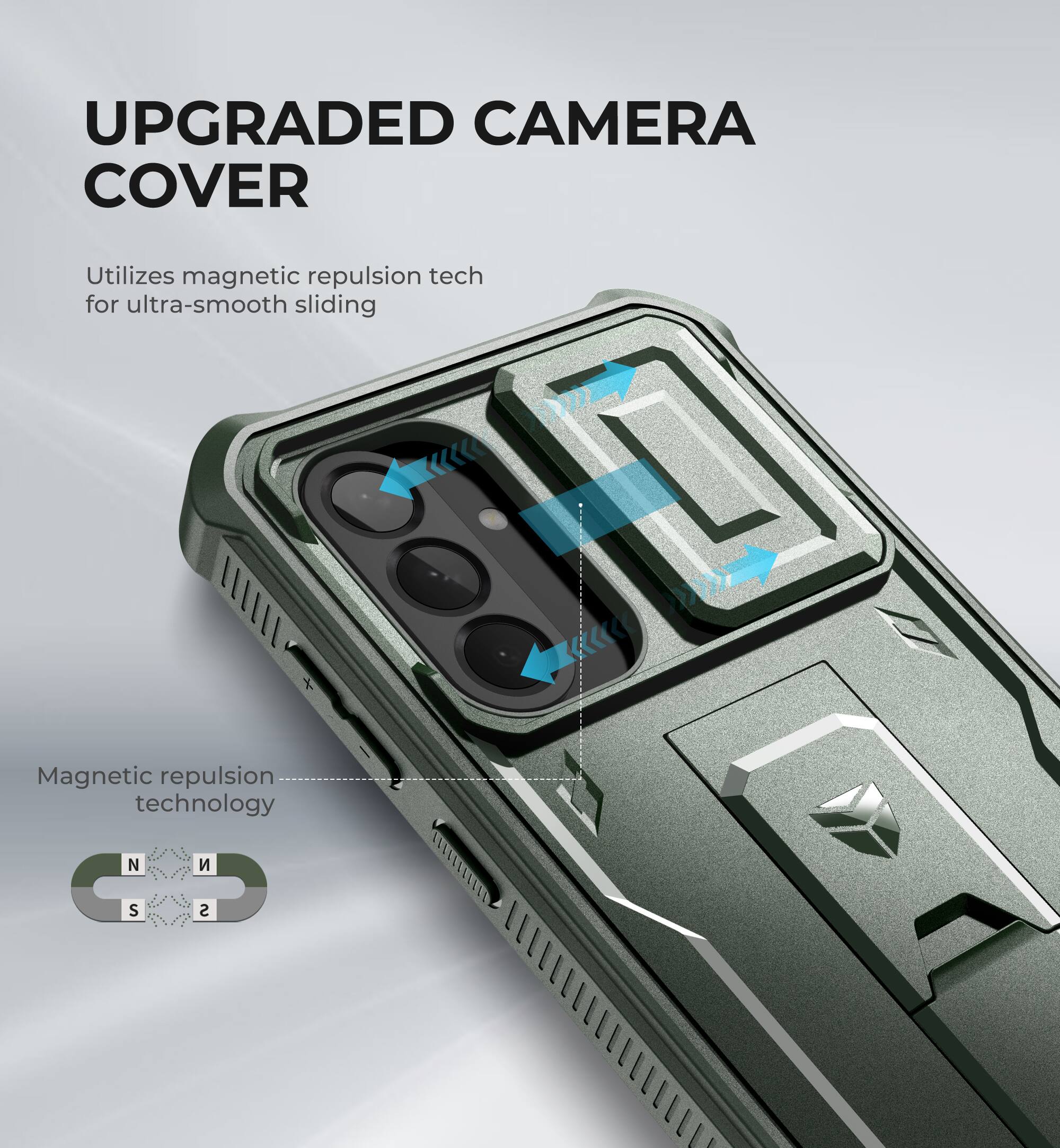 UPGRADED CAMERA COVER

Utilizes magnetic repulsion tech for ultra-smooth sliding

Magnetic repulsion technology