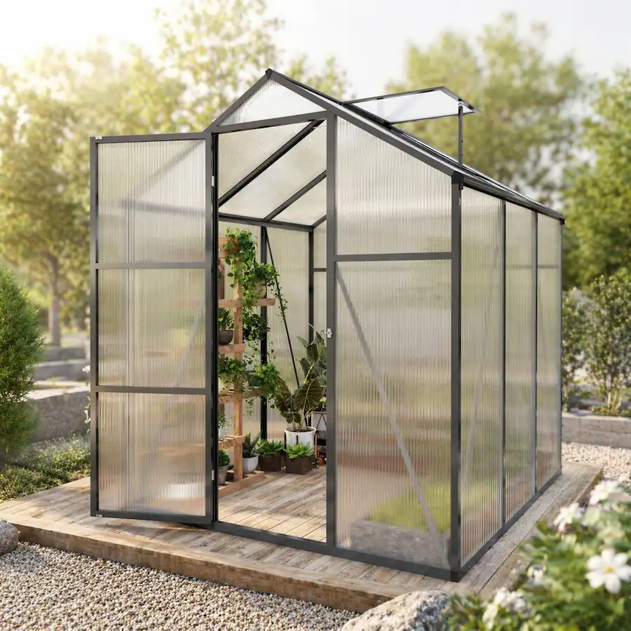 Gatter Frame RYHNUYNE 6x6 ft Walk in Polycarbonate Greenhouse, Aluminum Frame ...