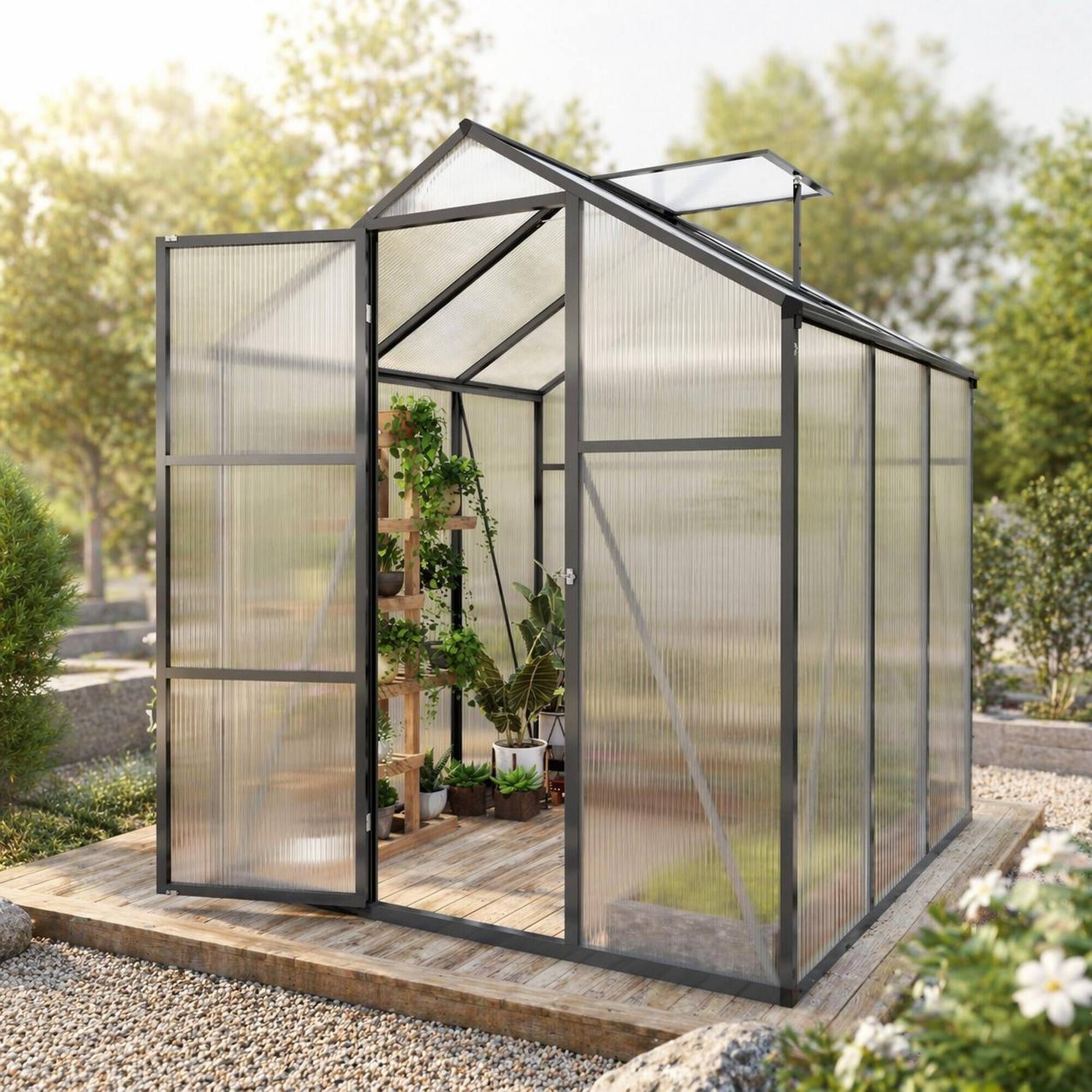RYHNUYNE 6x6 ft Walk in Polycarbonate Greenhouse, Aluminum Frame ...