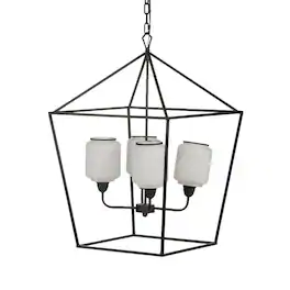 Loheer - Black Iron Chandelier with Opaque Glass, Industrial Hanging Light Fixture for Dining Room and Entryway