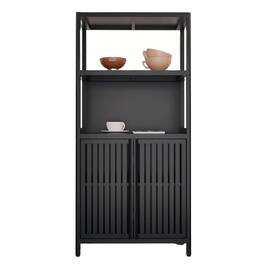 Ecooso - Bamboo Storage Cabinet with 2 Doors, Freestanding Organizer for Bathroom, Living Room, Kitchen, Entrance - Black
