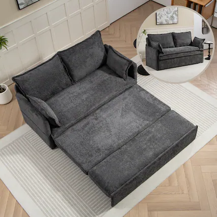 Front. APRILSOUL - Pull Out Sofa Bed Corduroy Convertible Sleeper Couch Side Storage USB C TYPE Ports Living Room Bedroom Apartment - Grey.