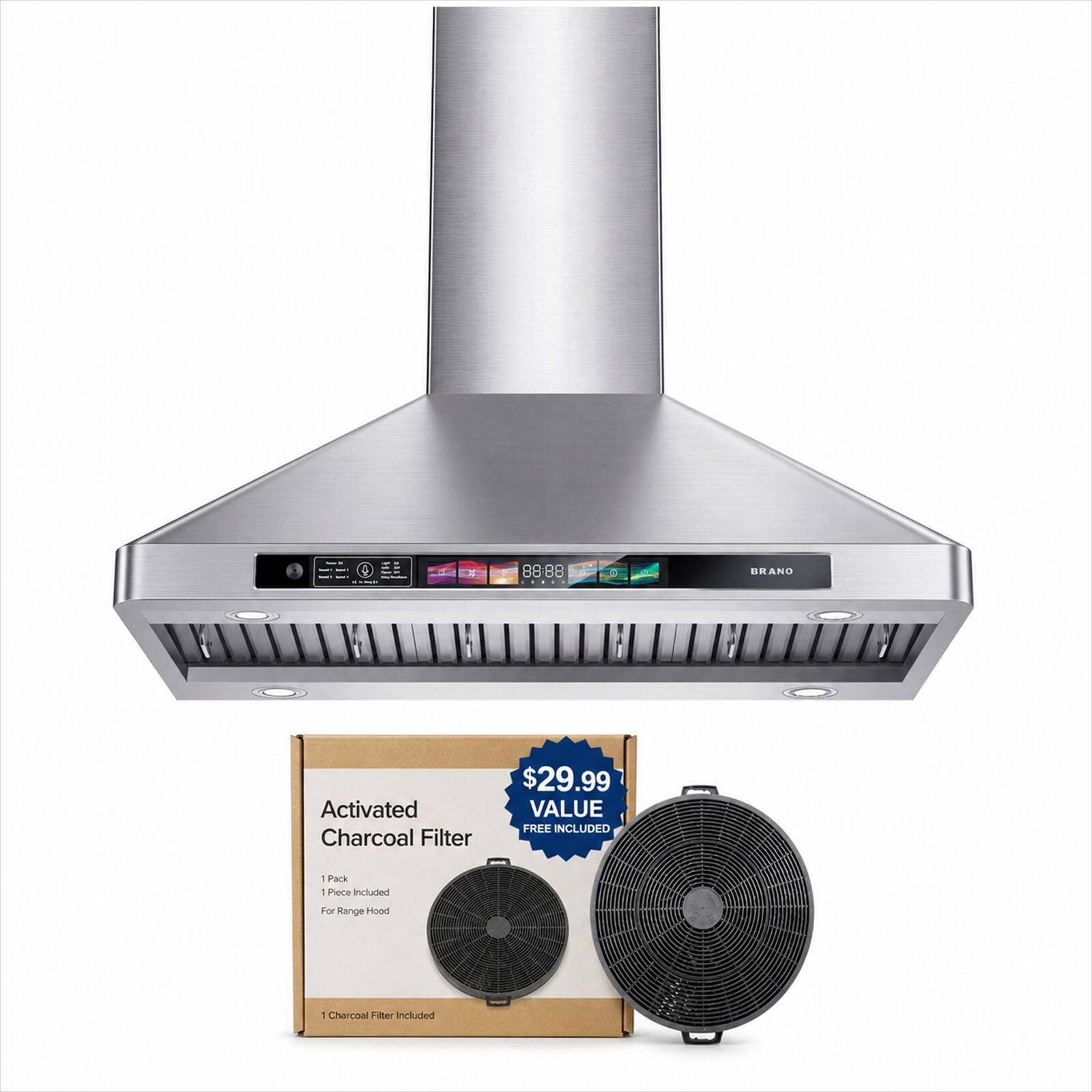 Brano - 30 inches - Convertible - Wall Range Hood - Silver