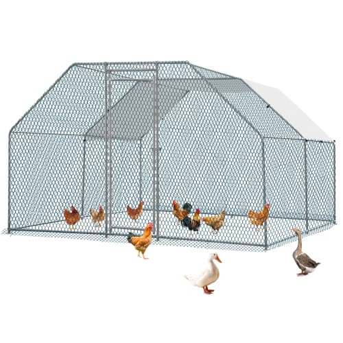Winado - 13x10x6.5FT Chicken Coop Large Metal Cage for Chicken Run, Walk-in Chicken Pen with Waterproof Cover for Garden Outdoor - Silver