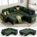 Front. Dyonery - Dyonery 85" Modular Sectional Sleeper Sofa with Pull Out Bed, 5 Seat L Shaped with Reclining Backrest,Chenille Green - Gray.