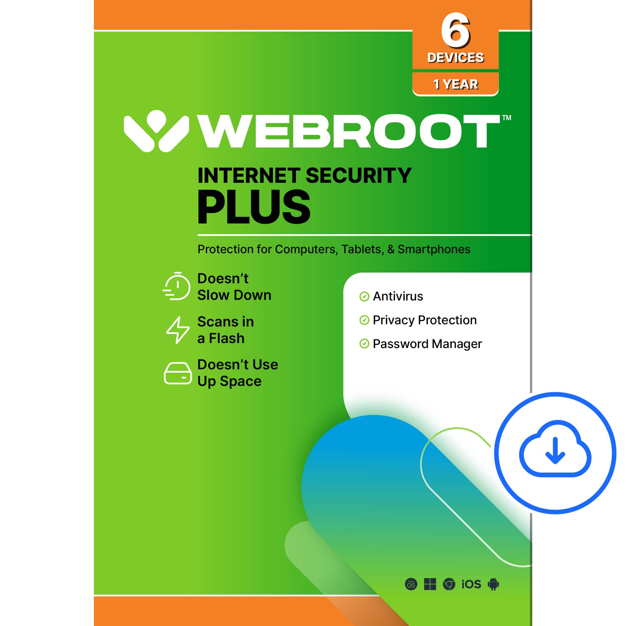 Webroot Internet Security Plus: Protection for Computers, Tablets, & Smartphones - 6 Devices, 1 Year - Antivirus, Privacy, Password Manager, iOS.