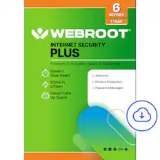 Webroot Internet Security Plus: Protection for Computers, Tablets, & Smartphones - 6 Devices, 1 Year - Antivirus, Privacy, Password Manager, iOS.