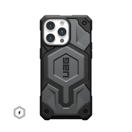 Front. UAG - Monarch Pro Series Case with Magsafe for Apple iPhone 15 Pro Max - Silver.
