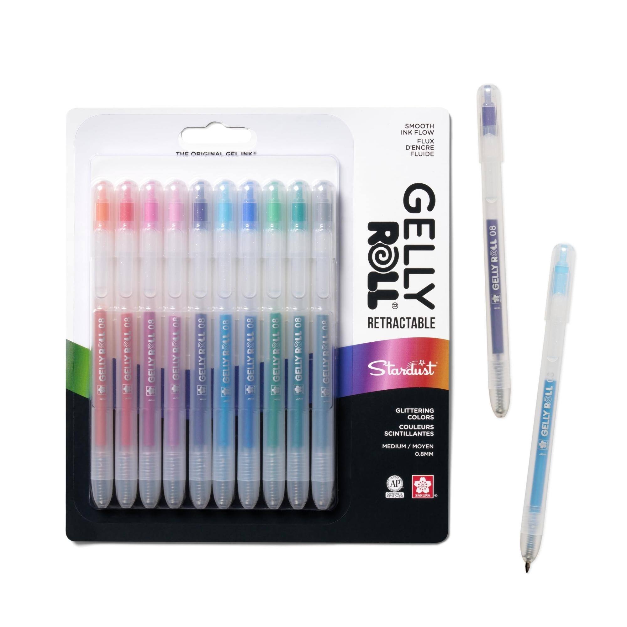 THE ORIGINAL GEL INK

0.8 GELLY

SMOOTH INK FLOW FLUX D'ENCRE FLUIDE RETRACTABLE ROLL GELLY Stardust GLITTERING COLORS COULEURS SCINTILLANTES MEDIUM/MOYEN 0.8MM AP STAR 182183

0.8 ROLL GELLY

GELLY ROLL