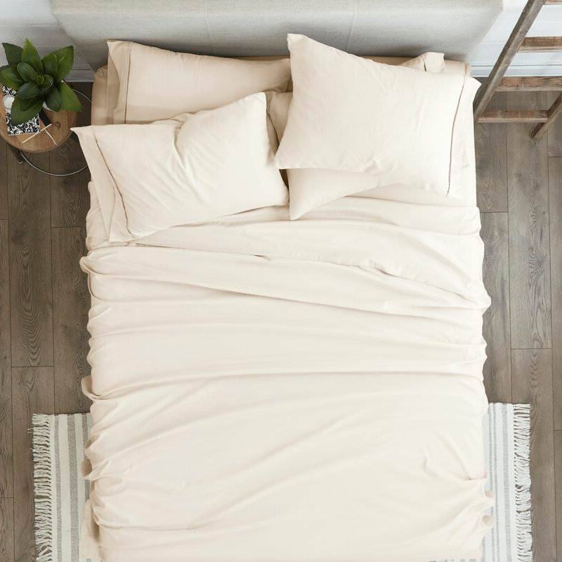 Front. Hivvago - Twin XL Ivory Beige 4-Piece Wrinkle Resistant Microfiber/Polyester Sheet Set - Ivory, Beige.