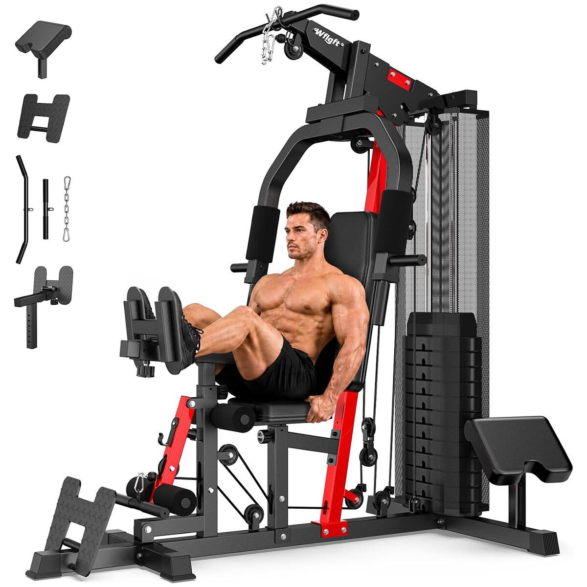 Front. Pooboo - Multi Function Full Body Strength Training Home Gym with 148 lb Weight Stack, Lat Pulldown&Chest Press - Black.
