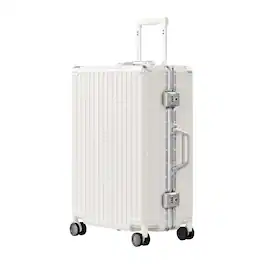 Brick Attic - 24 Inch Luggage PC+ABS Aluminum Frame Zipperless Checked Luggage Hard Shell Suitcase with TSA Lock Double Spinner Wheels - White
