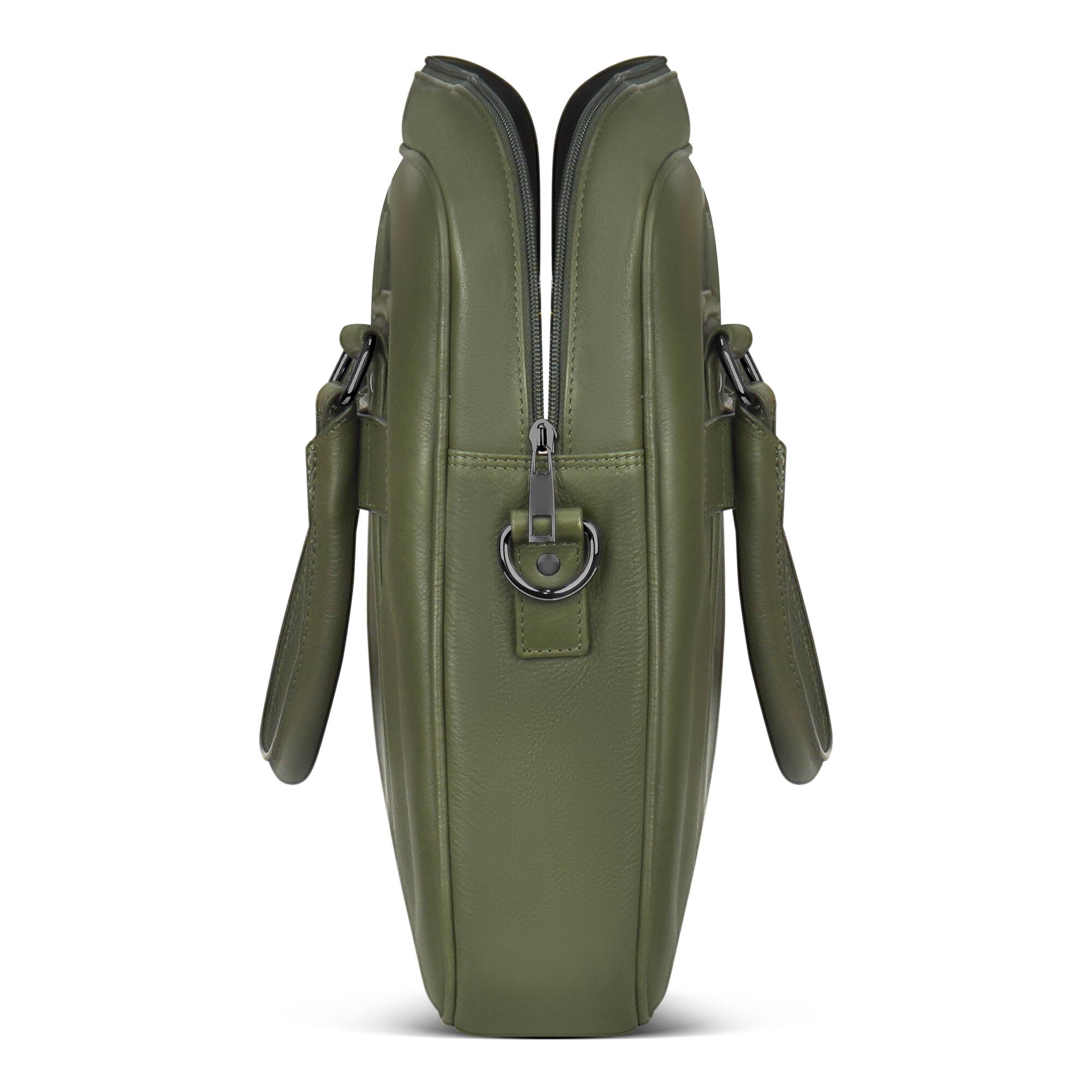 Back. Champs - Onyx Leather Slim Laptop Briefcase - Khaki.