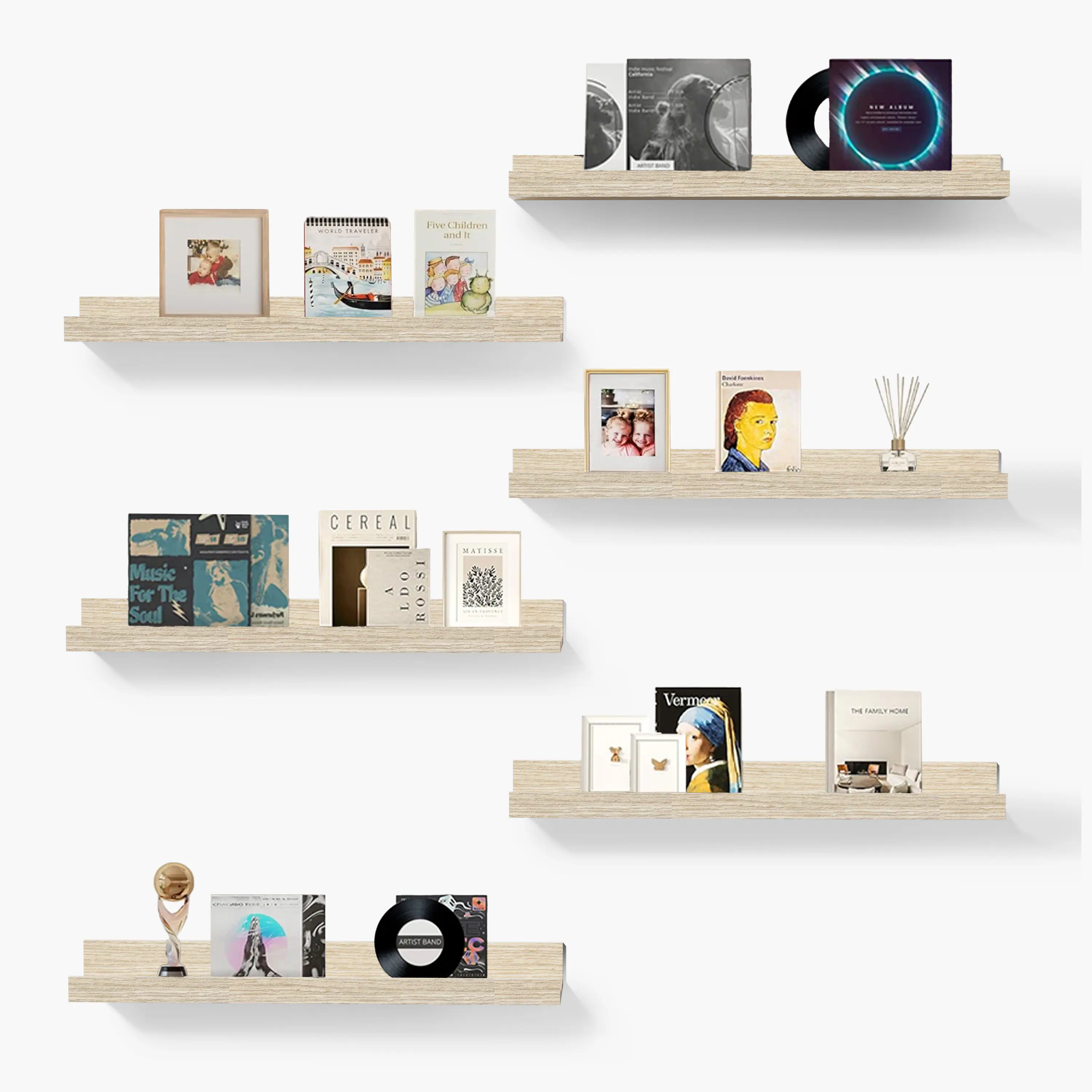 Mifurn - 6 Pack 16 in Picture Ledge Wall Shelves, Modern Floating Bookshelves for Living Room, Bedroom & Nursery Display - Oak