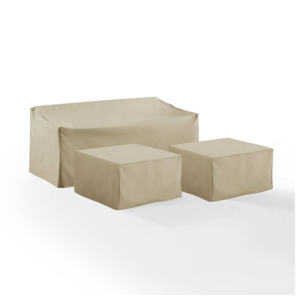 Back. Crosley Furniture - 3Pc Outdoor Sectional Furniture Cover Set - Sofa & 2 Square Table/Ottoman - Tan.