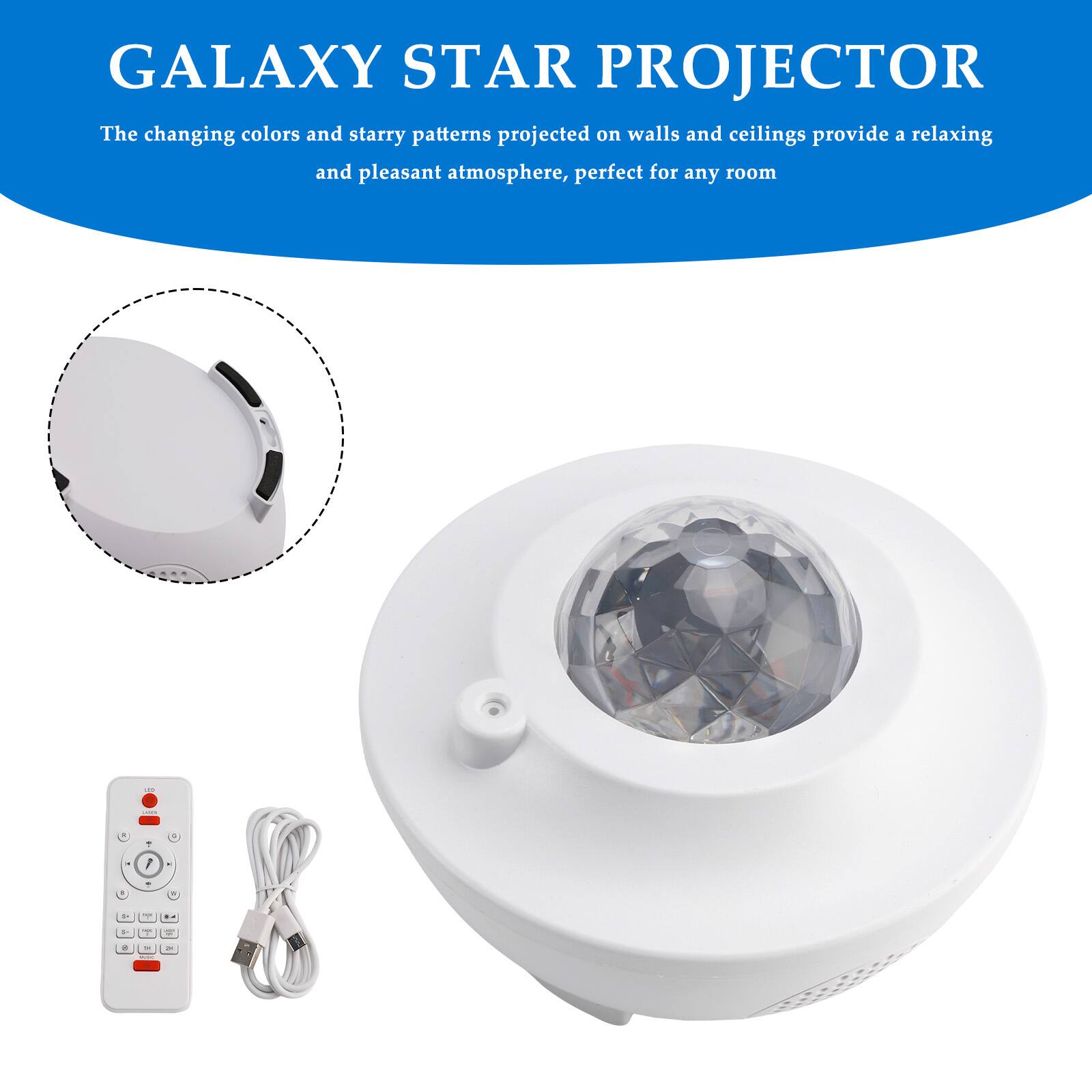 GALAXY STAR PROJECTOR

The changing colors and starry patterns projected on walls and ceilings provide a relaxing and pleasant atmosphere, perfect for any room.