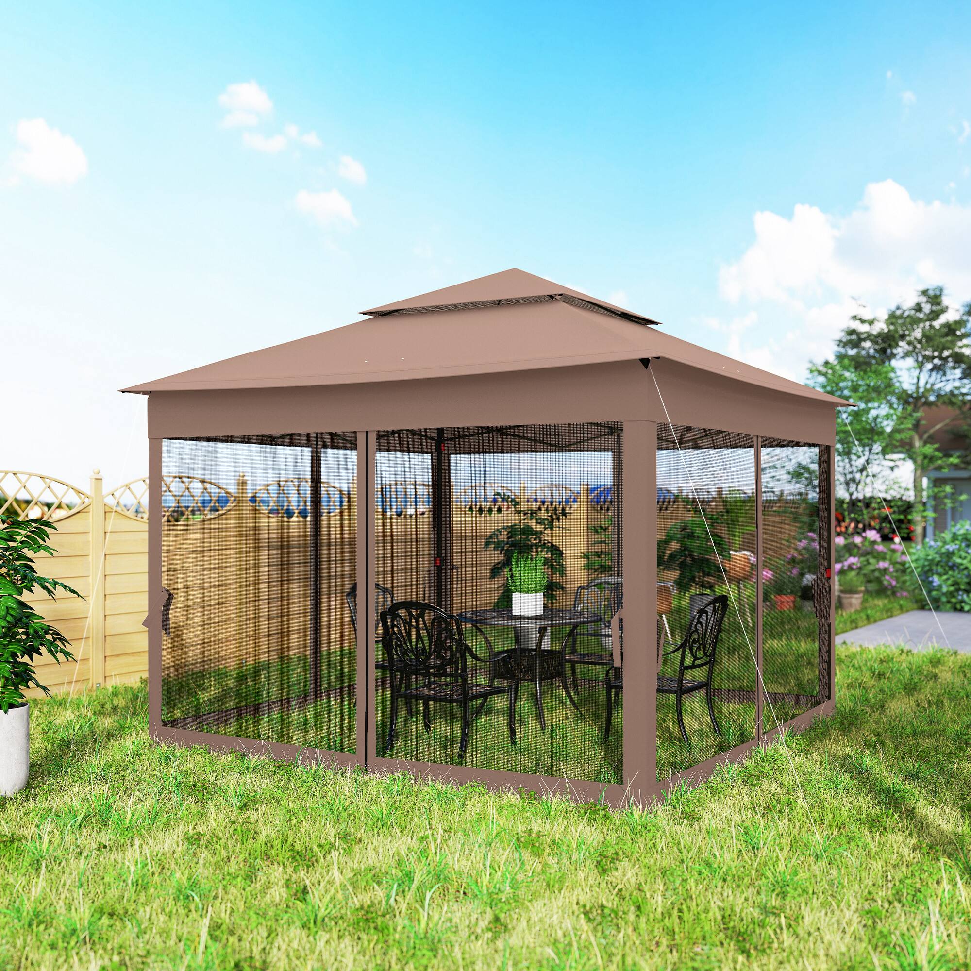 Alt View 8. Outsunny - Outdoor Patio Pop Up Canopy Gazebo Shelter with Zipper Netting, Carry Bag - Light Gray.