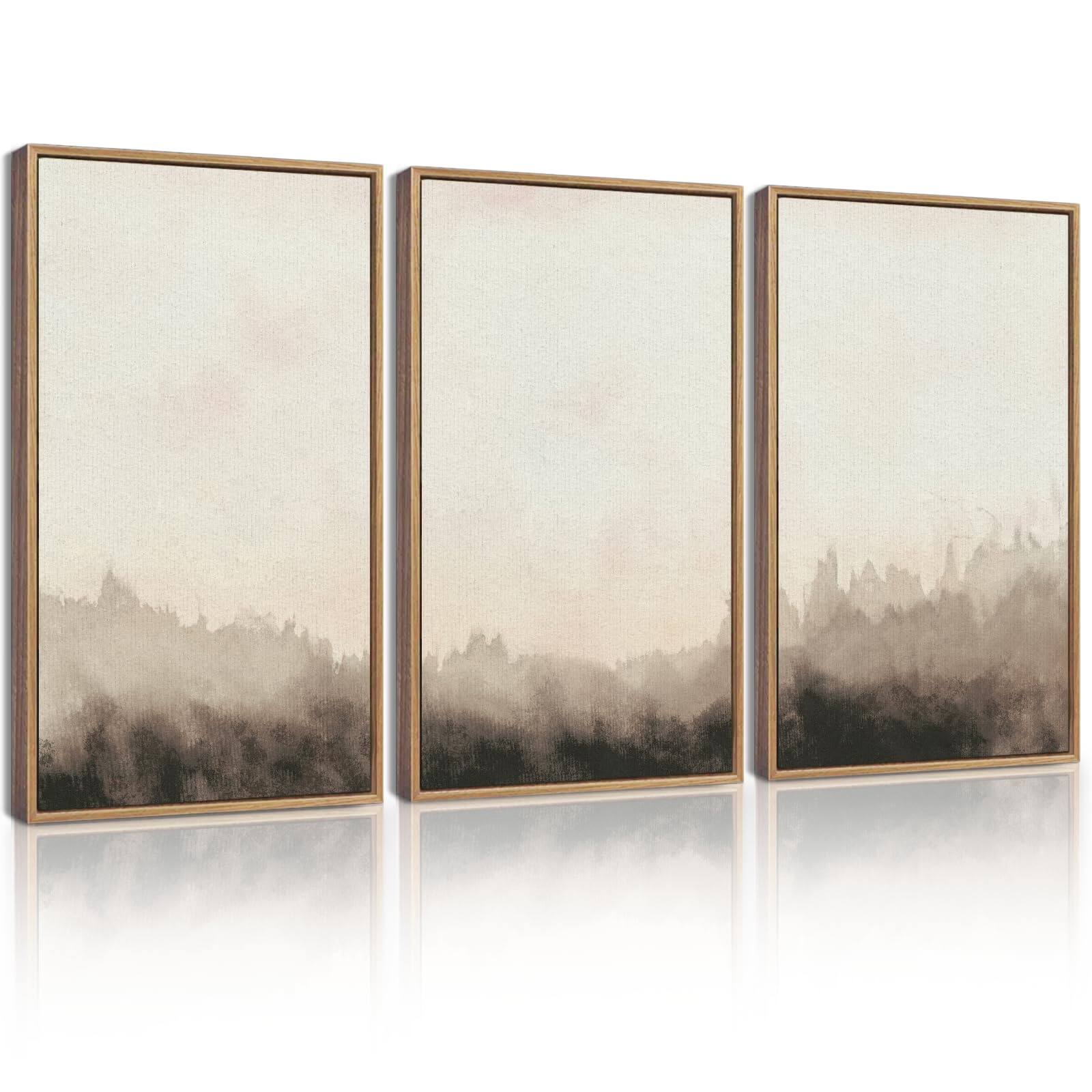 Front. Hirose Alice - KUVIOKE Modern Abstract Framed Wall Art Black Neutral Minimalist Ink and Wash Graffiti Pastel Wall Decor for - Abstract 12 x 16in x 3 Panels Natural Modern.