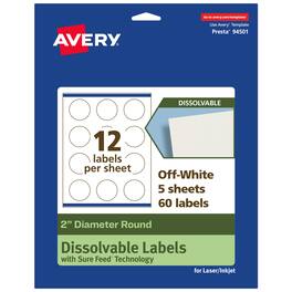 Avery - Dissolvable Round Labels, 2" Diameter, 60 Labels - White