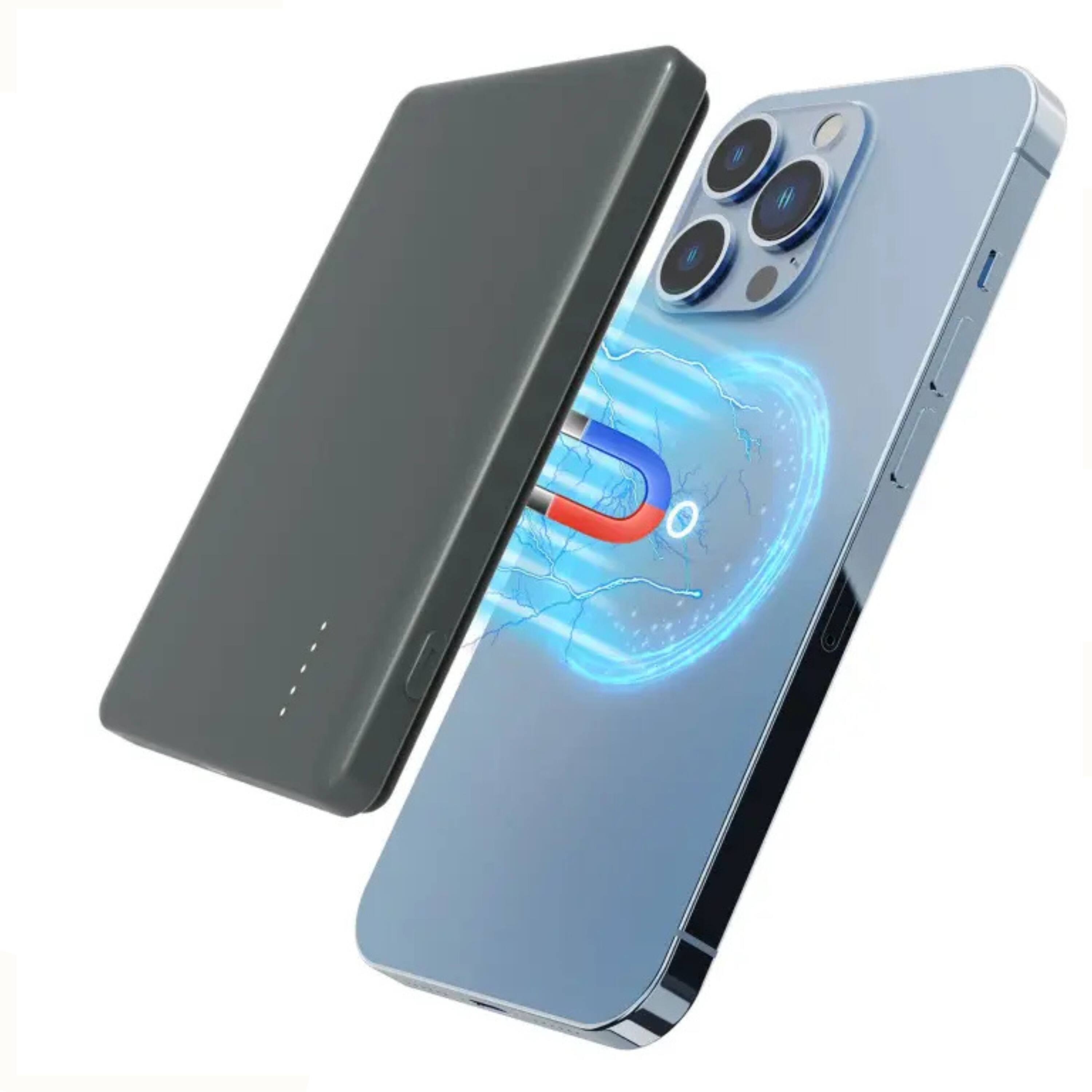 Left. Kitcheniva - 5000mAh Slim Power Bank 2-in-1 Wireless Fast Charging Portable Black - Gray.