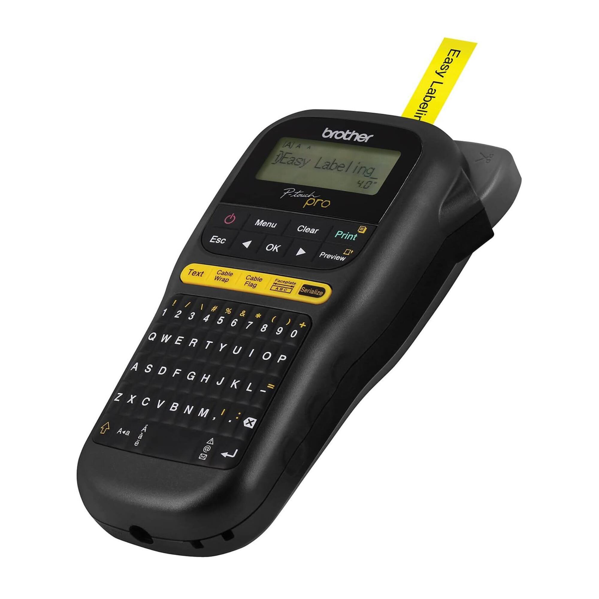 brother  
Easy Labeling  
40  
pro  

AA DEasy Labeling 40 Pitan pro  
Menu Clear Esc Print OK D Preview Text Cable Wrap Cable Cecmpiale Rlag C Serialize / / I 1 # % 2 3 & . 4 5 6 I ) 7 8 + 9 o Q W E R T Y U I O P A S D F G H J K Z L Z X  ZXCVBNM V  N M I : x Aa AAB  e Easy Labelin