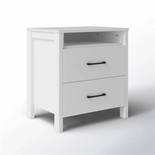Left. Hivvago - Modern 2-Drawer Bedside Table Nightstand in White Wood Finish - White.