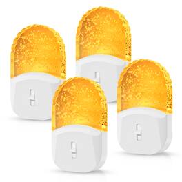 Jandcase - 4-Pack 0.5W Plug-in Night Light, Amber Glow, Acrylic Decorative Design, 0-100%, Dusk-to-Dawn Sensor - White
