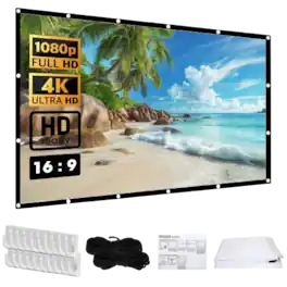 Home Collection - 120" 16:9 Portable Foldable Projector Screen – Outdoor & Home HD Movie with 12 Hooks