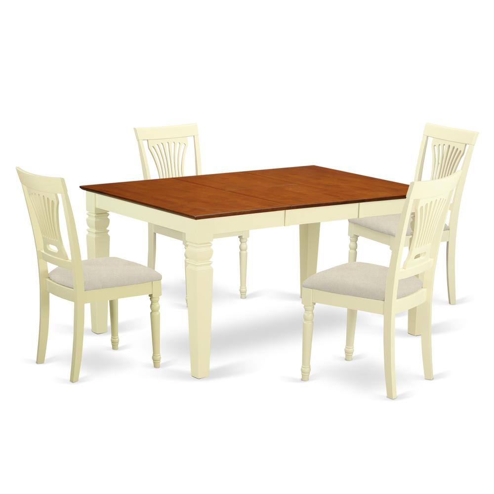 Back. East West Furniture - WEPL5-BMK-C 5 Pc Kitchen table set with a Dining Table and 4 Kitchen Chairs in Buttermilk and Cherry - Buttermilk & Cherry.