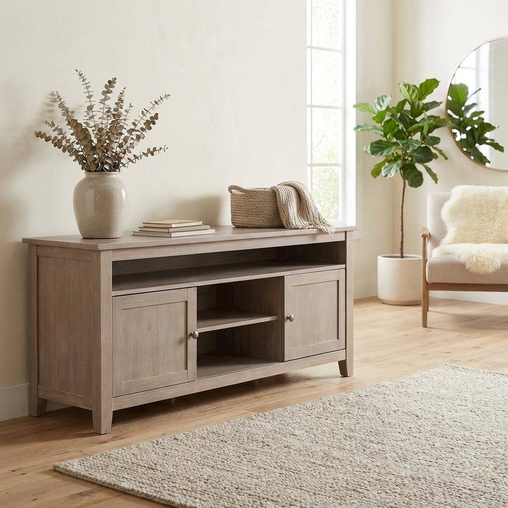 Alt View 2. FurniFact - Washed Gray Taupe Entertainment TV Stand with 2 Doors and Hardwood Construction - Gray.