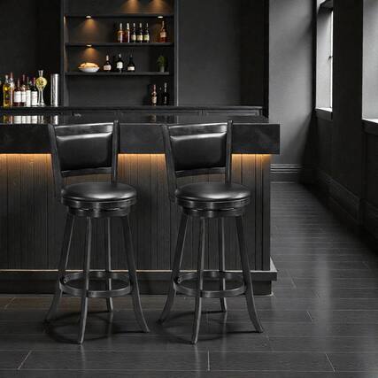 Front. Hivvago - Set of 2 29-Inch Wooden Swivel Bar Stools with Cushioned PVC Seats - Black.
