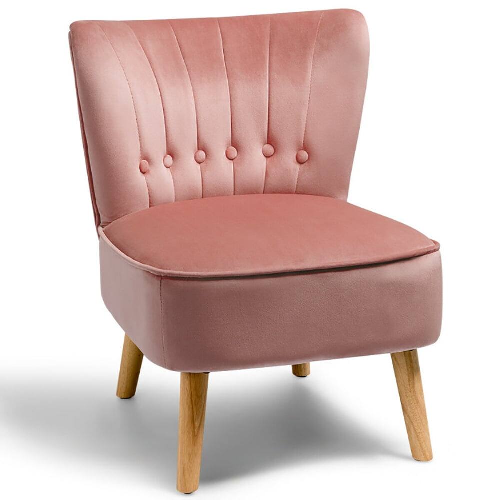 Angle. Kadyn - Armless Accent Chair, Wingback Sofa Chair,Reading Chair,Armless Accent Chair Tufted Velvet Leisure Chair-Pink - Pink.