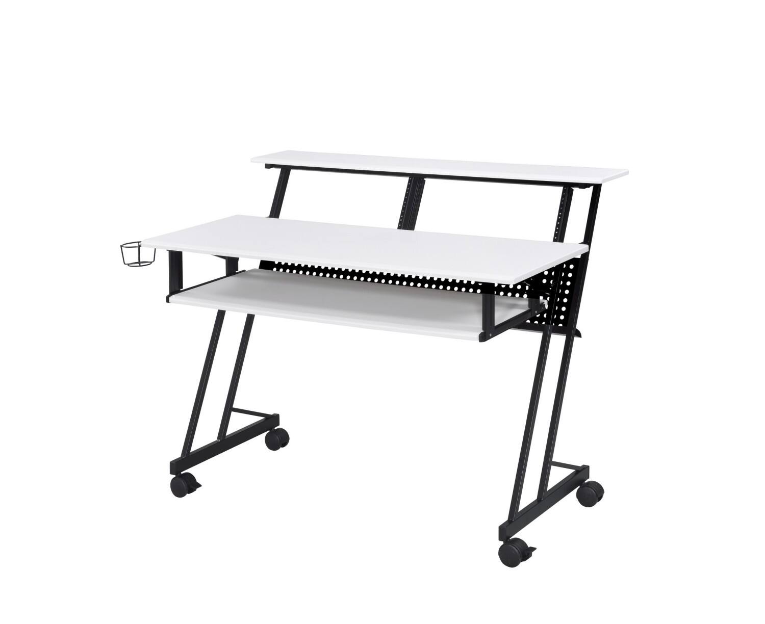 Alt View 7. Glintex - Music Studio Desk with 61-Key Keyboard Tray, 43'' Monitor Support, Shelf, Cup Holder and Caster Wheels - Black,White.